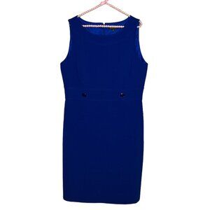 New Tahari ASL Size 14 Cobalt Blue Crepe‎ Stretch Keith Button Sheath Dress $99
